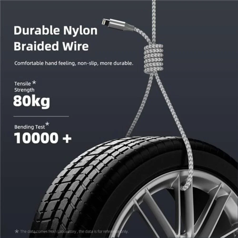 iPhone Charger 3 Pack 10 ft Apple MFi Certified Lightning Nylon Braided Cable
